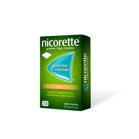 NICORETTE 2 mg Gom à mâcher médic sans sucre fruits Plq/30