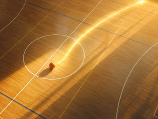 Basketball court symbolising a young athlete looking towards the stands