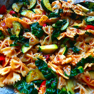 Vegetable Pasta with Red Peppers, Kale & Zucchini