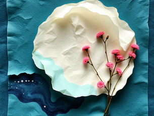 Handcrafted paper art featuring textured handmade paper and preserved pink flowers, reflecting sustainable Indian craftsmanship by Inkroot.