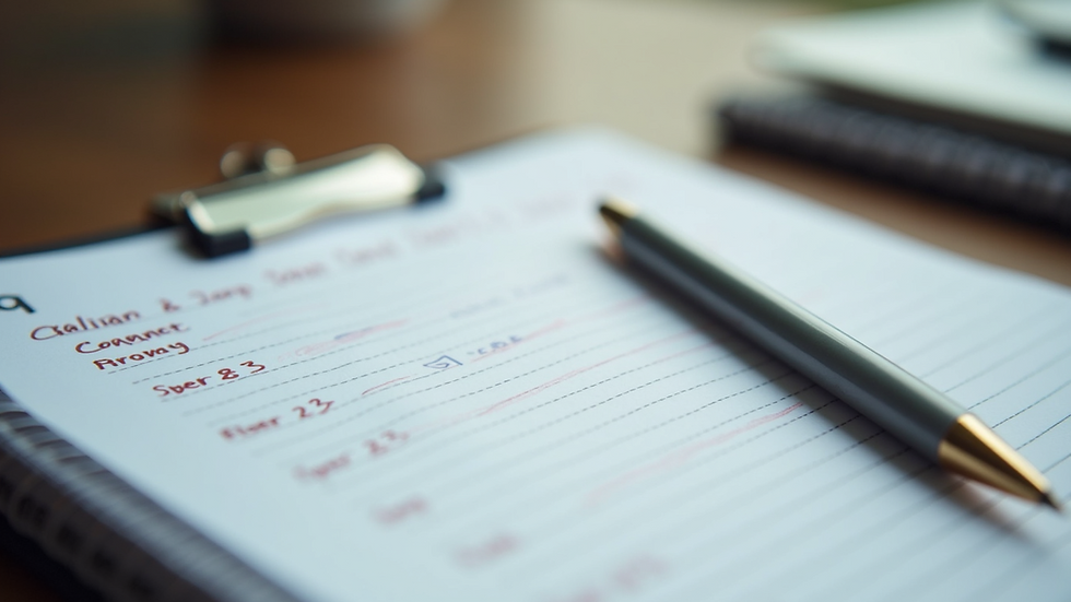 Close-up view of a CPD planner with notes and a pen
