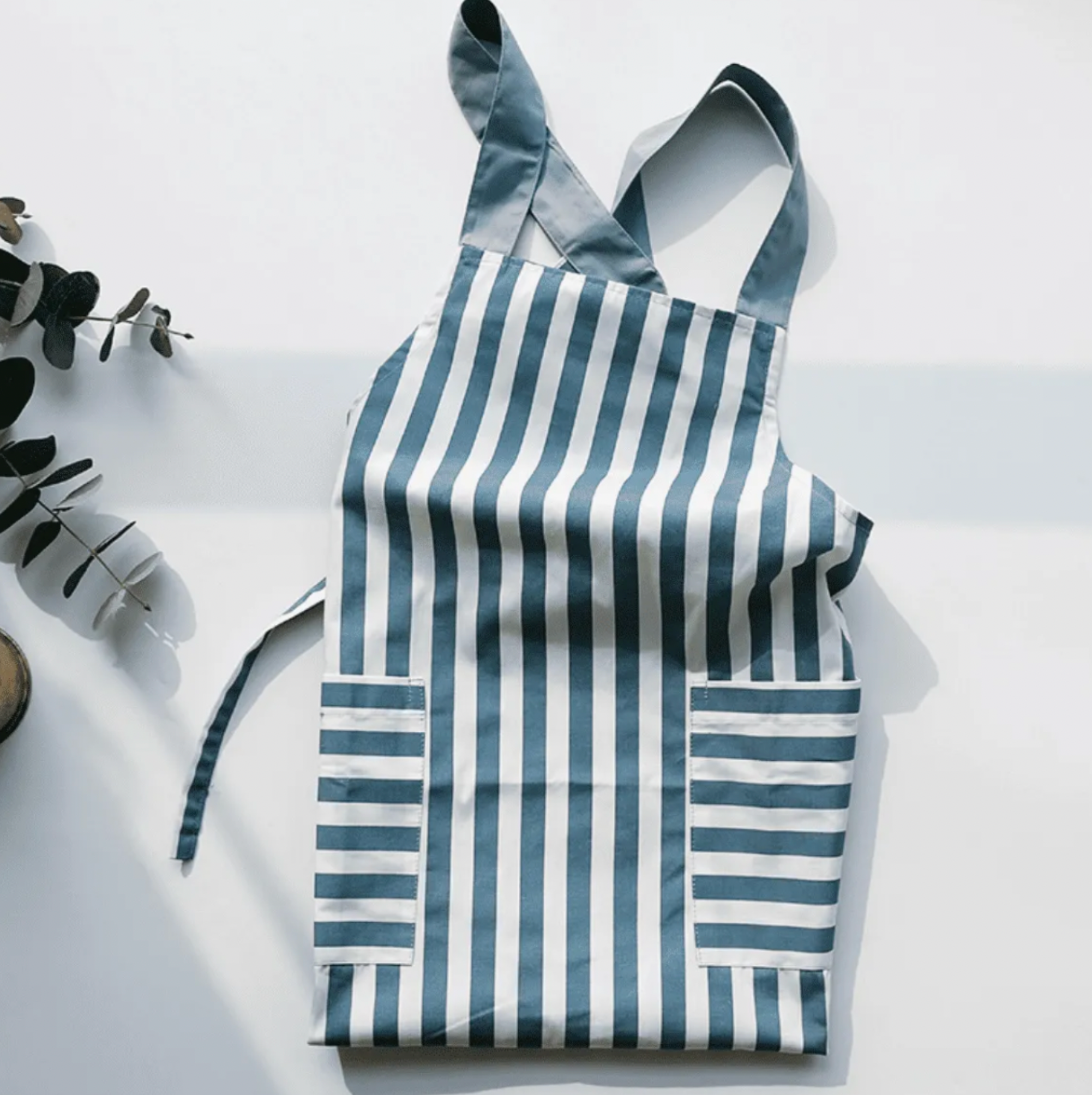 韓式藍色線條圍裙