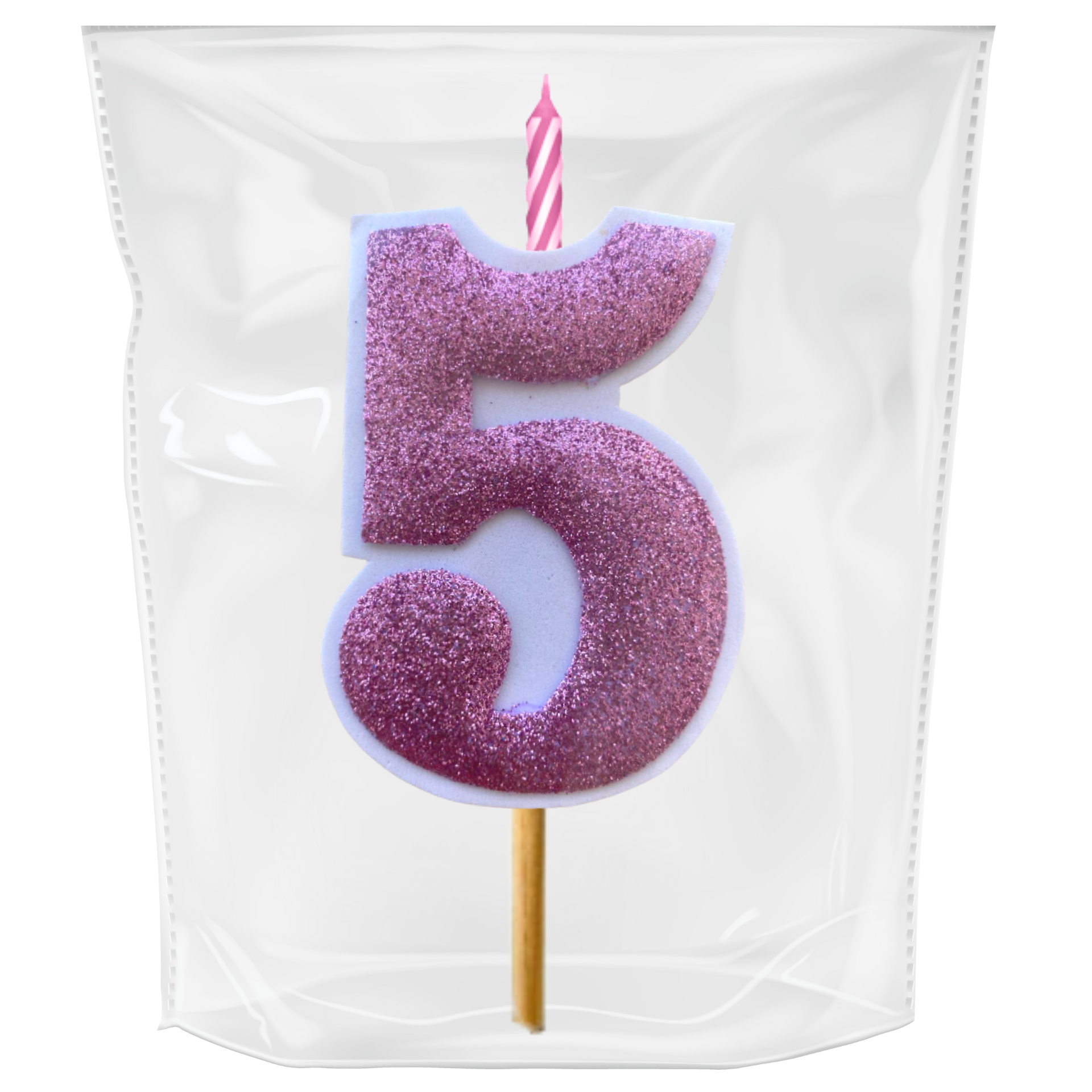 VELA EN FOAMY ESCARCHADO ROSA #5