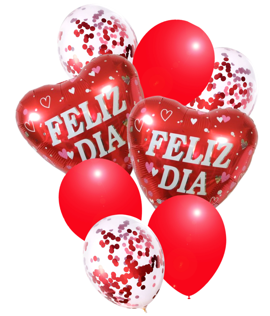 GLOBO SET FELIZ DIA CORAZON ROJO X8