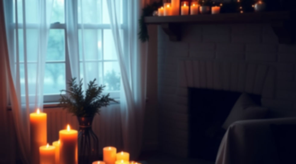 cozy and inspired. Lots of candles and inspiration, with words of encouragement throughout