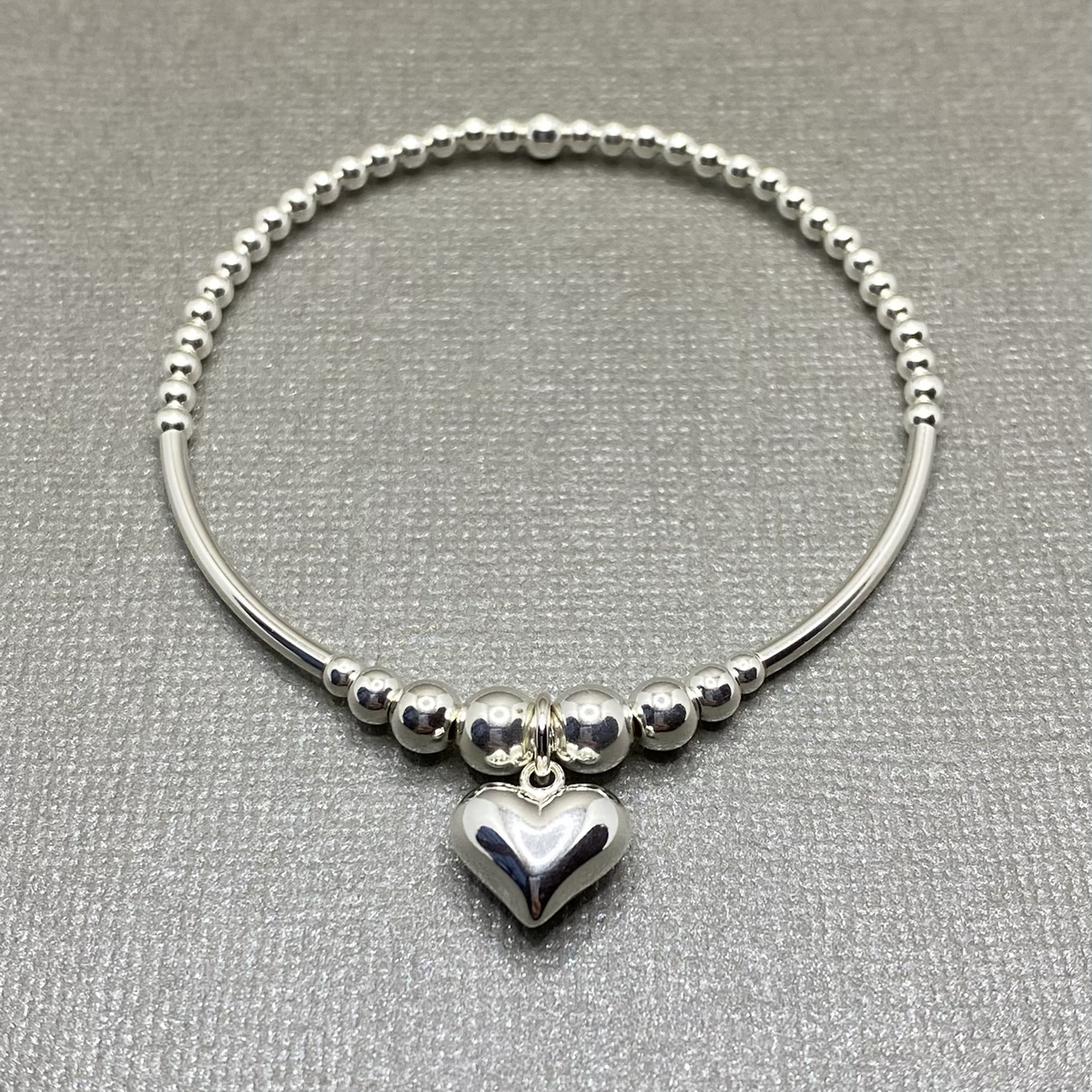 Sterling silver chunky heart noodle bead bracelet