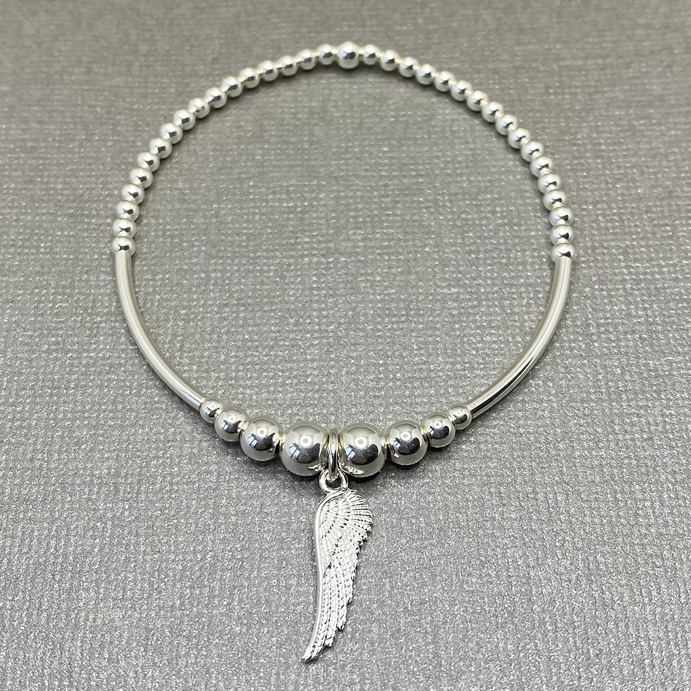 Thumbnail: Sterling silver angel wing noodle bead bracelet 