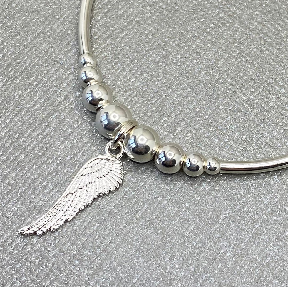 Thumbnail: Sterling silver angel wing noodle bead bracelet 