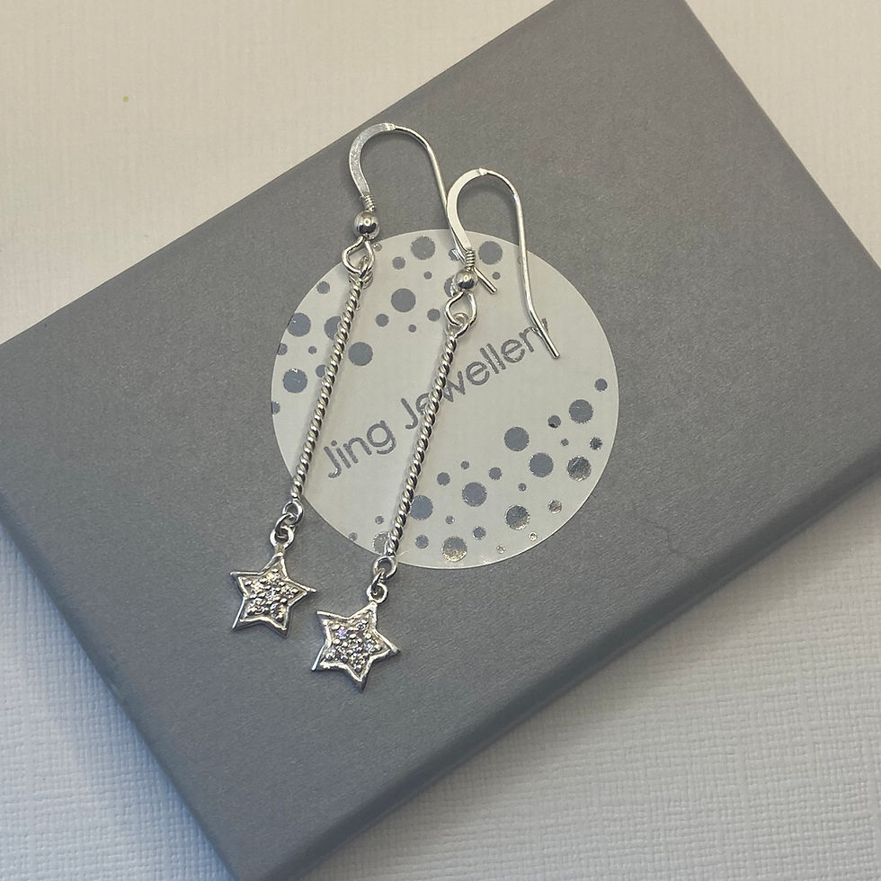 Thumbnail: Sterling Silver Star Drop Earrings