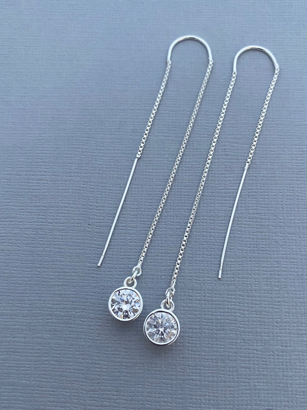 Thumbnail: Sterling Silver Sparkly Drop Threader Earrings 