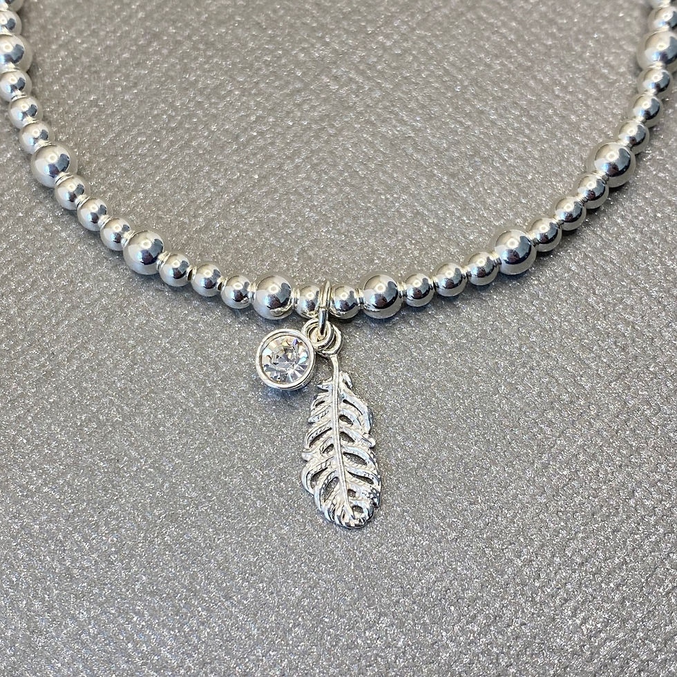 Thumbnail: Sterling silver feather and sparkly drop bracelet 