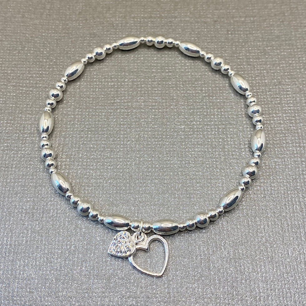 Thumbnail: Sterling Silver Beaded Double Heart Charm Bracelet