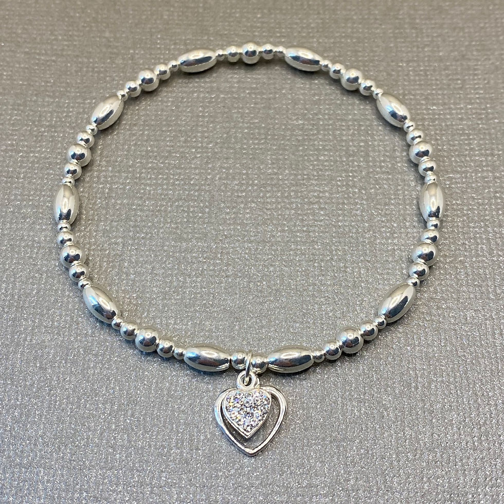 Thumbnail: Sterling Silver Beaded Double Heart Charm Bracelet