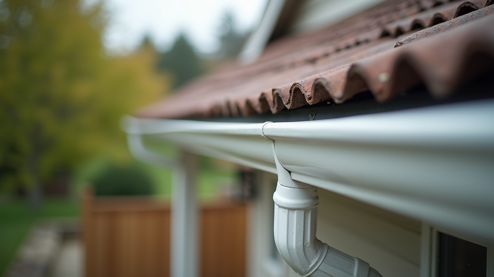 Close-up view of clean gutters and downspouts on a residential home in Walnut Grove