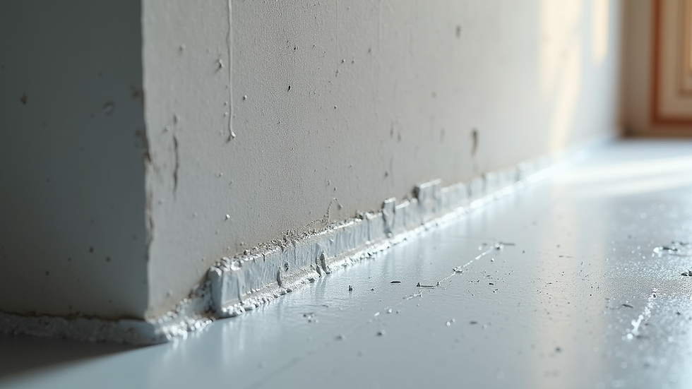 Eye-level view of a basement wall with waterproof sealant being applied
