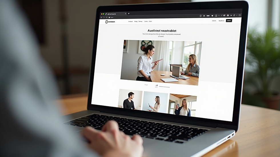 Eye-level view of a clean and organized website homepage on a laptop screen