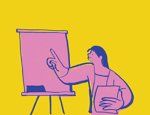 A simple graphic illustration of a woman teaching