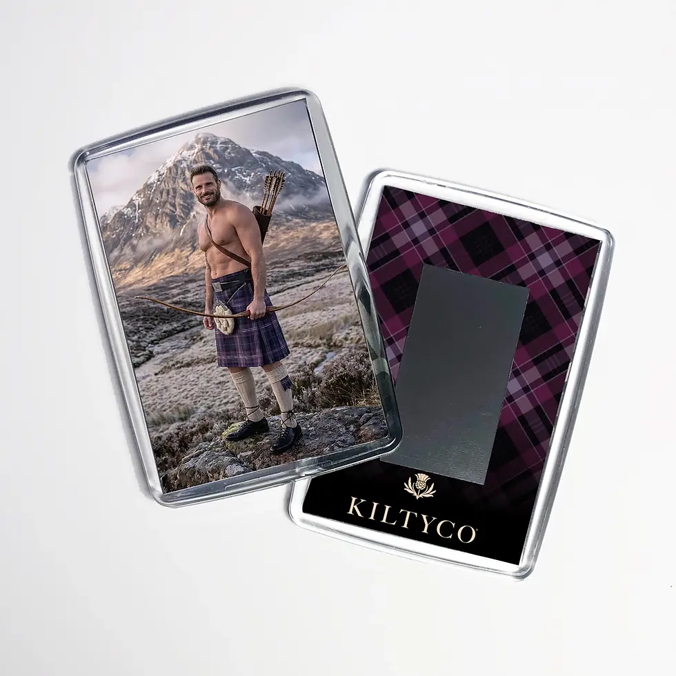 Men in Kilts Mike fridge magnet on a white background showing the front and back design