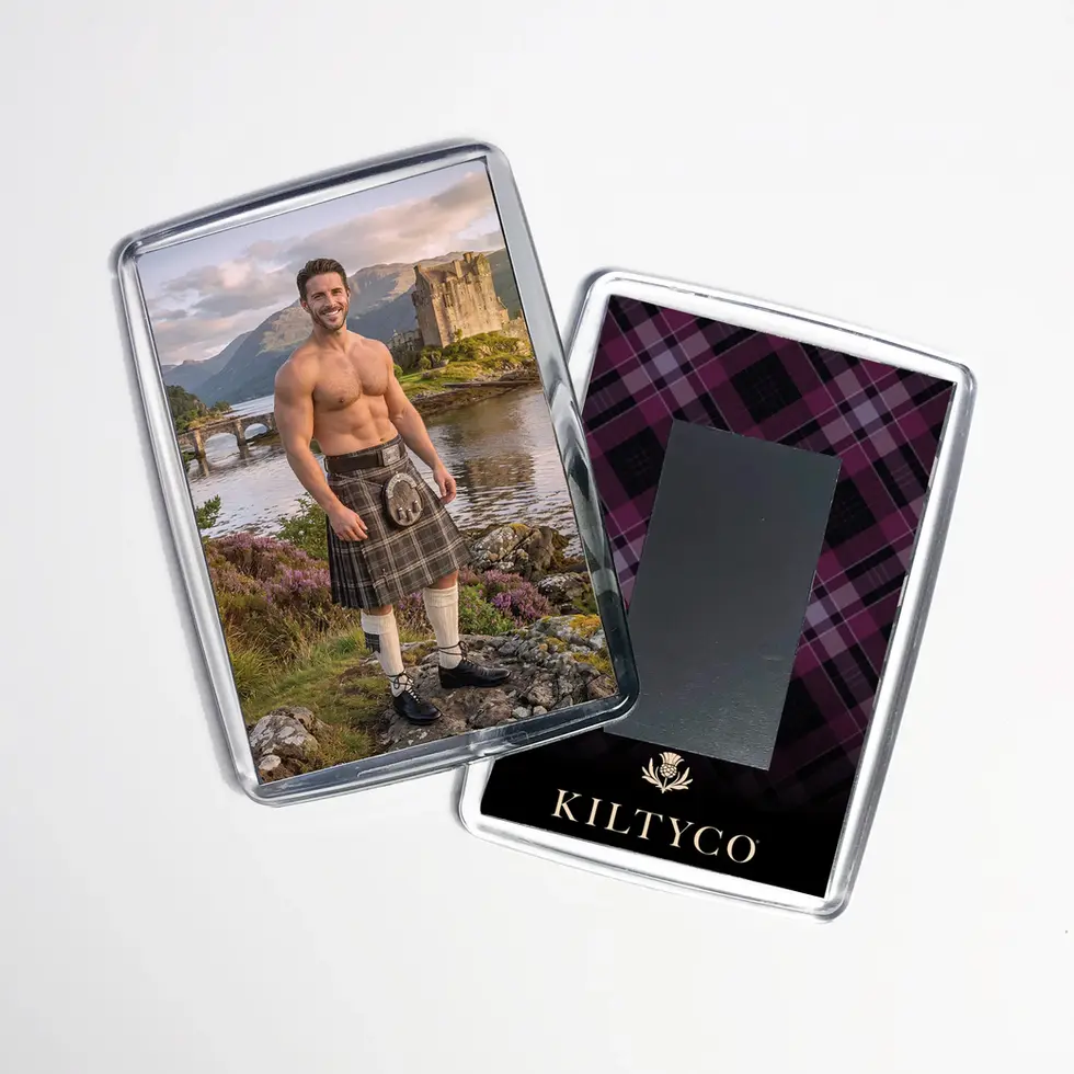 Men in Kilts Tom fridge magnet on a white background showing the front and back design