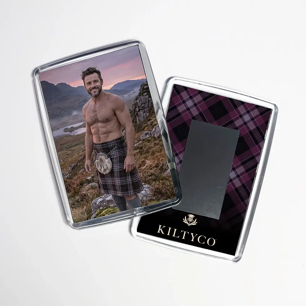 Men in Kilts Kyle fridge magnet on a white background showing the front and back design