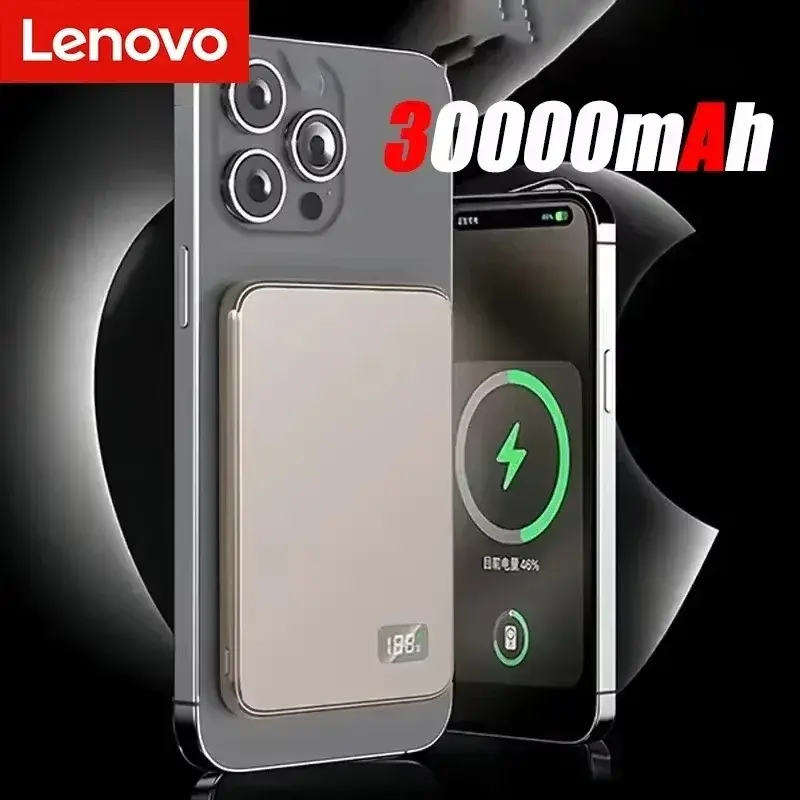Miniatura: Power Bank Magnético Lenovo de 50.000 mAh, Ultrafino e Sem Fio