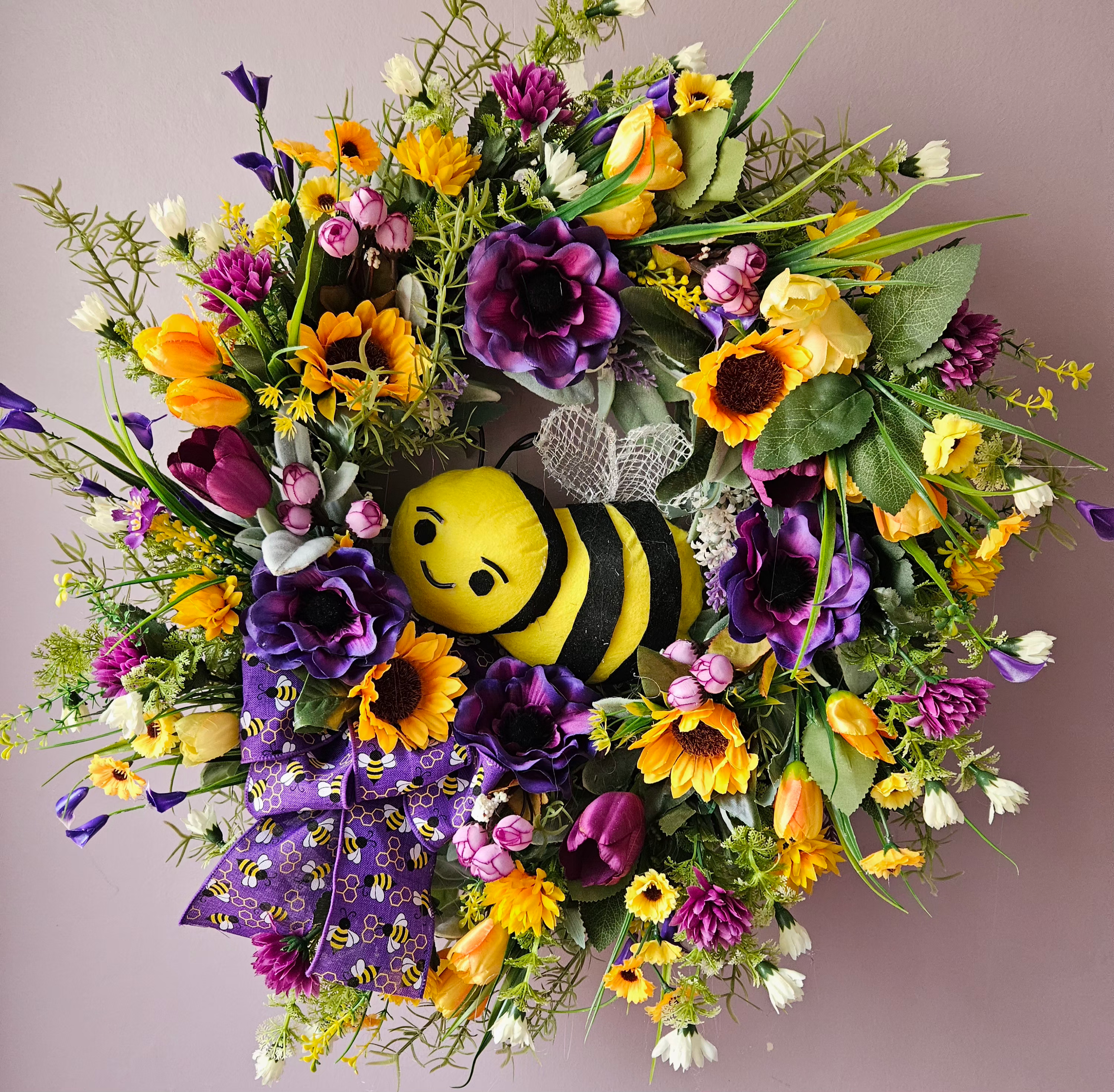 Sunflower Wreath With Cute Handmade Bee