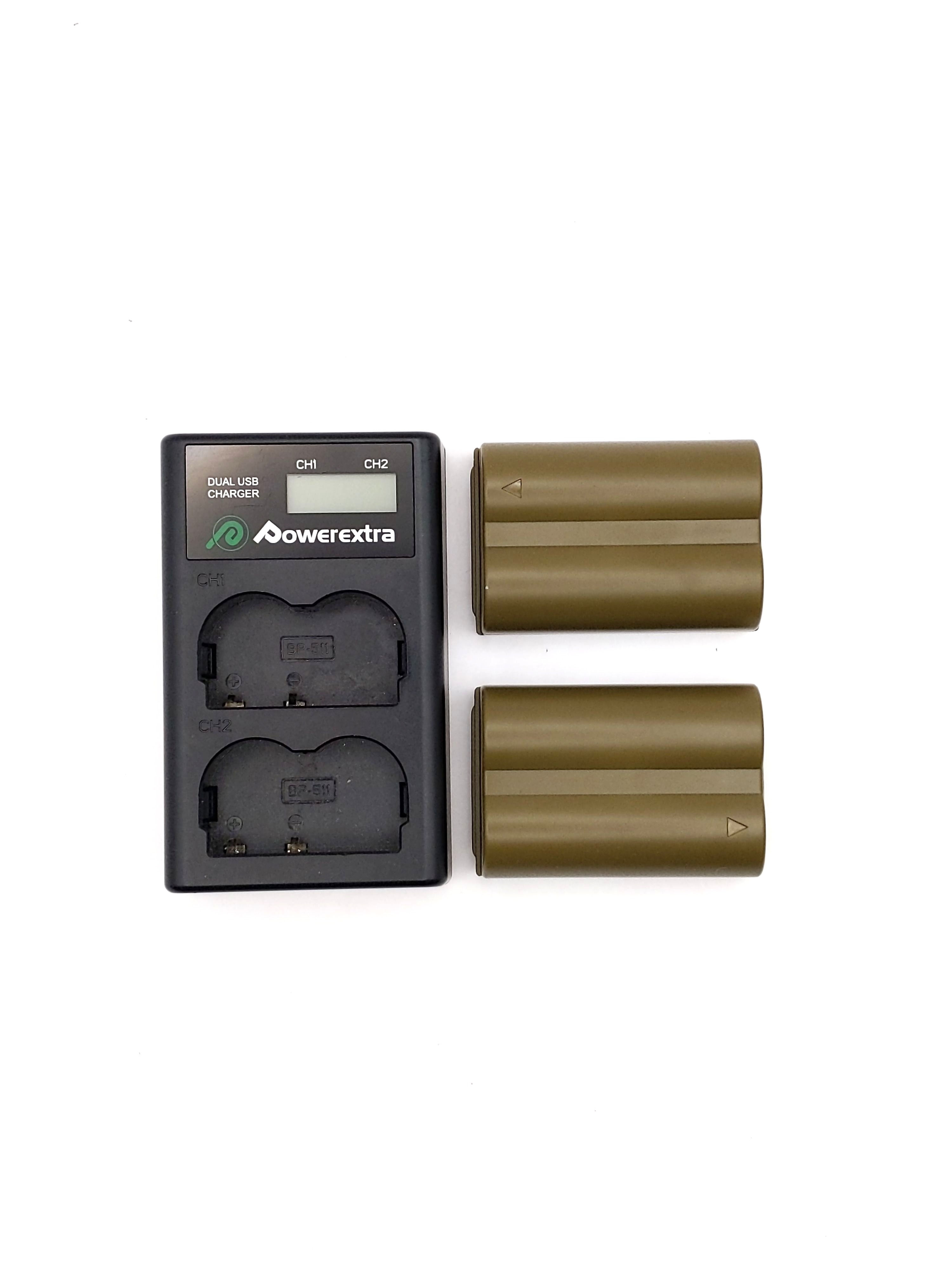PowerExtra Dual USB Charger & 2 BP-511 Batteries for Canon Rebel (Green)