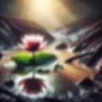 A serene image of a lotus flower blooming in a muddy pond, symbolizing resilience and beauty emerging from chaos.