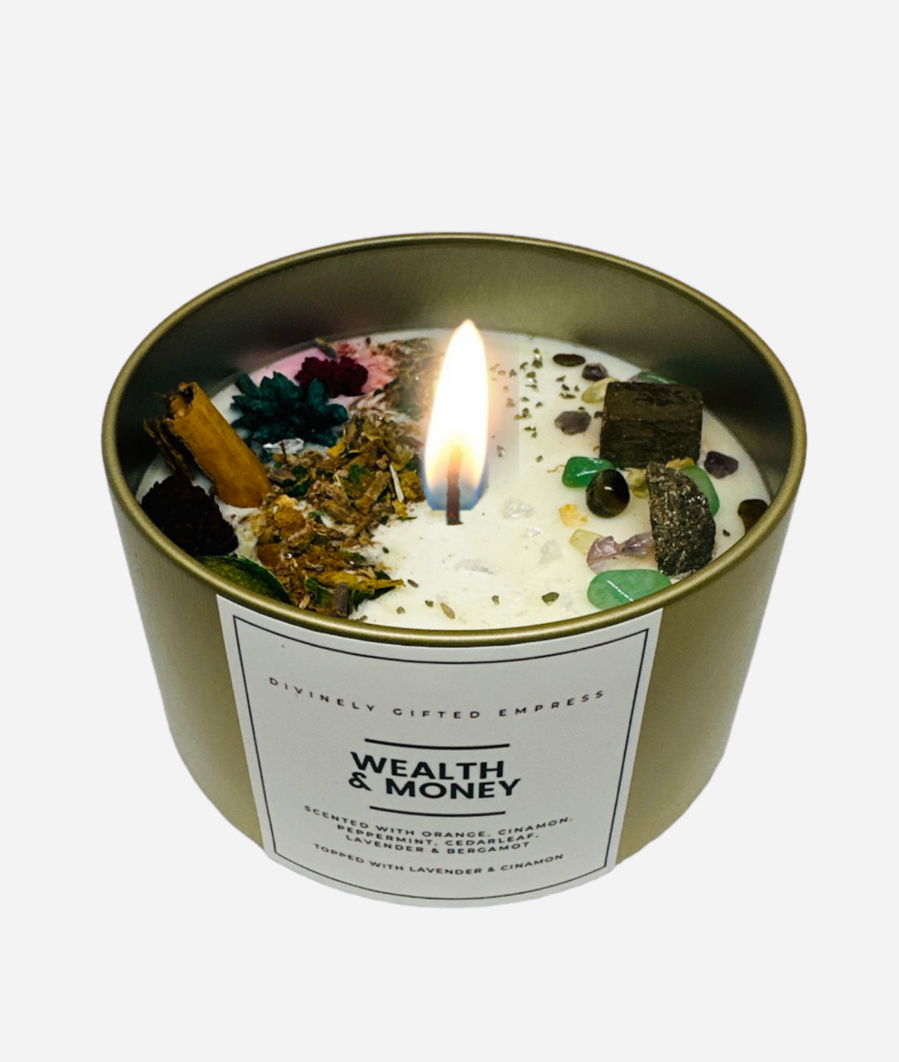 Wealth & Money Crystal/Herb/Aromatherapy Candle