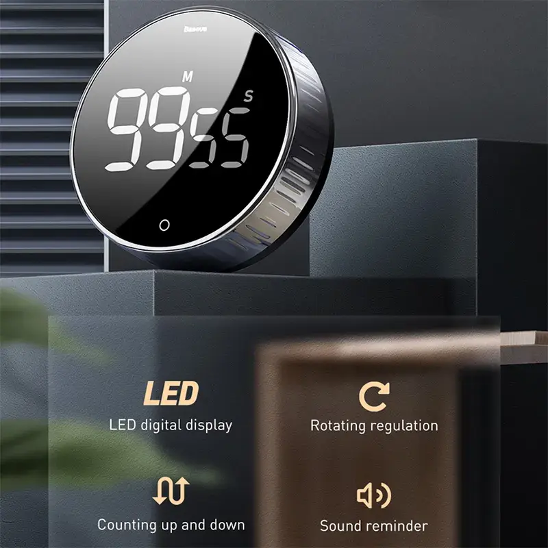 Miniatura: Baseus LED Digital Kitchen Timer: For Cooking, Shower, Stopwatch Alarm Clock