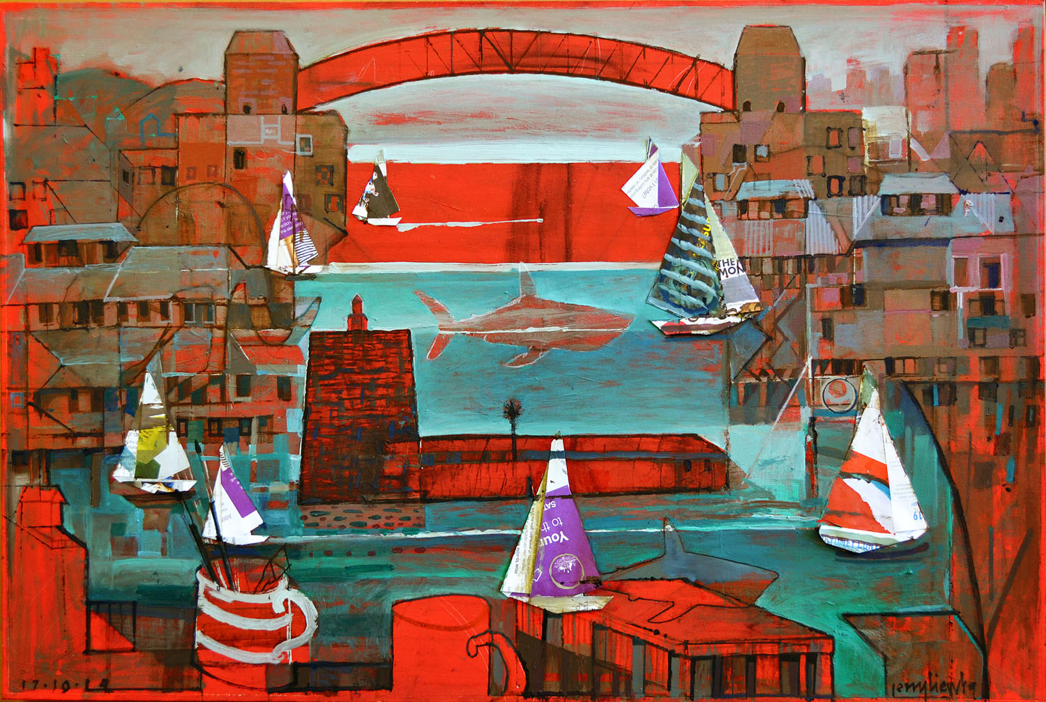 Composition in red and green