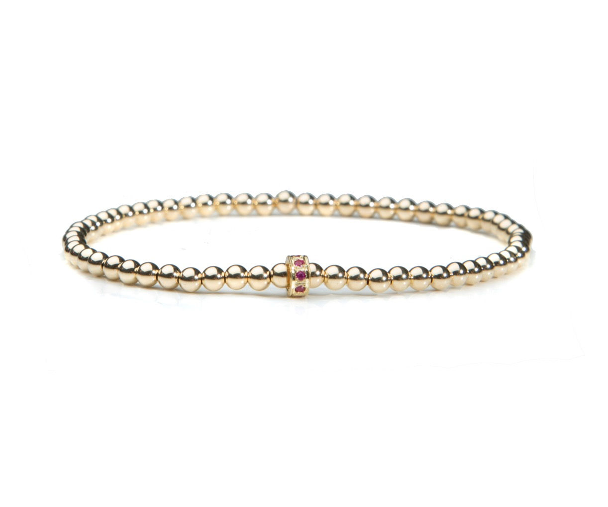 14kt gold filled bracelet with gold and ruby rondelle