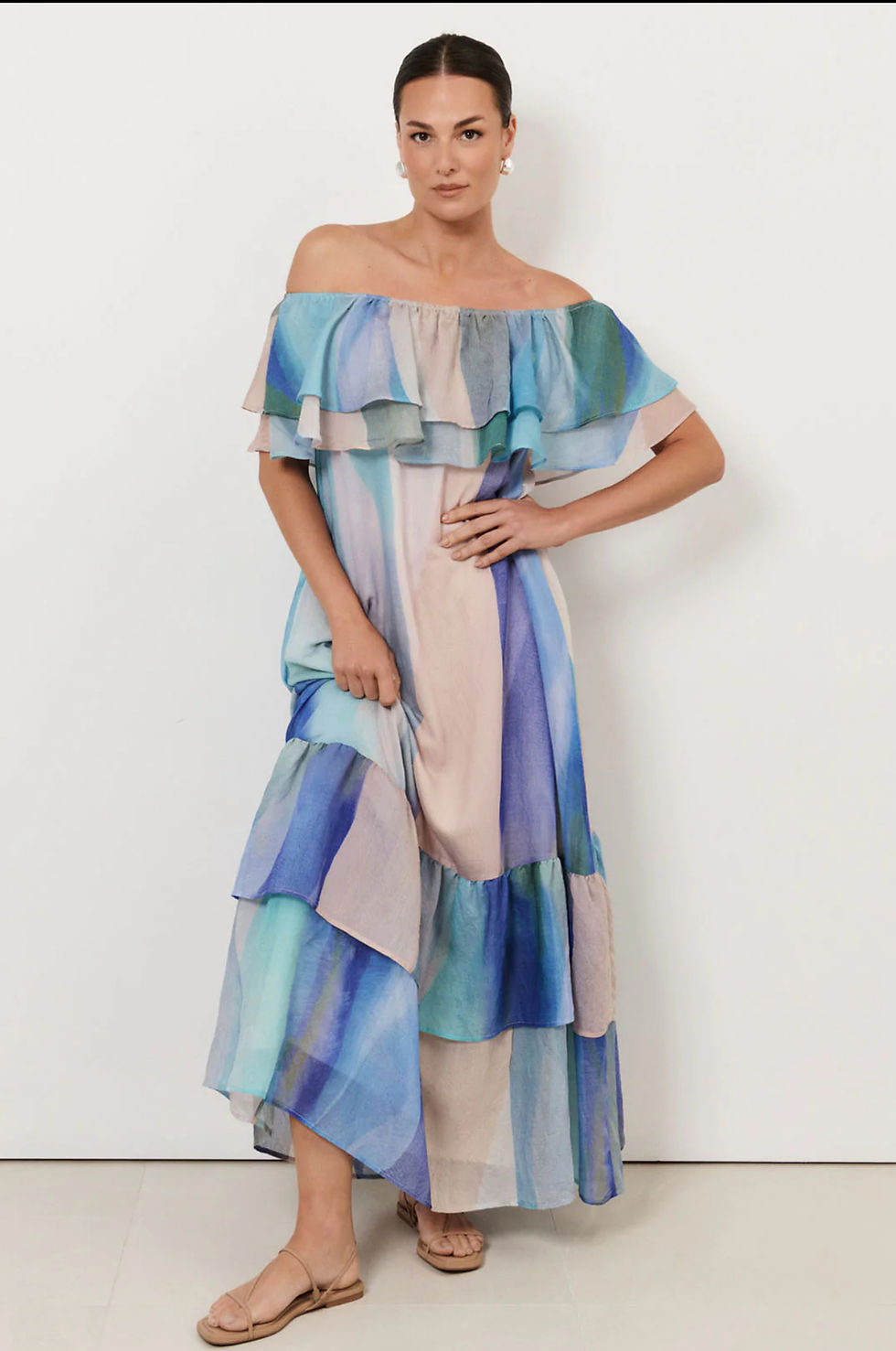 Thumbnail: ADORNE KALANI COLOUR RUN FRILL MAXI DRESS
