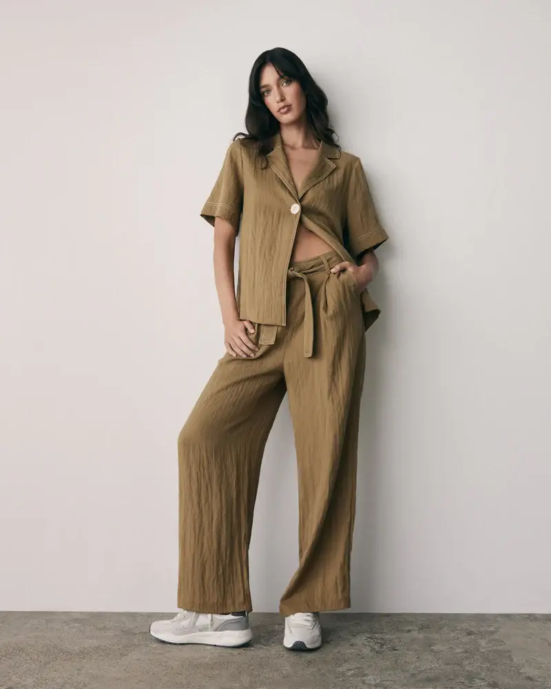 Thumbnail: ESMAEE REBOUND CONTRAST STITCH WIDE LEG TENCIL PANT WITH TIE