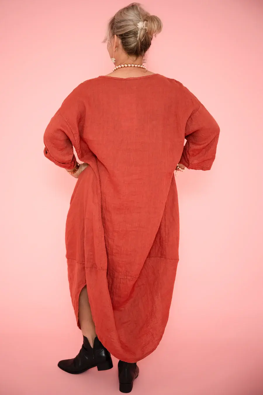 Thumbnail: DONNA DONNA CAMILLE ROUND HEM LINEN DRESS