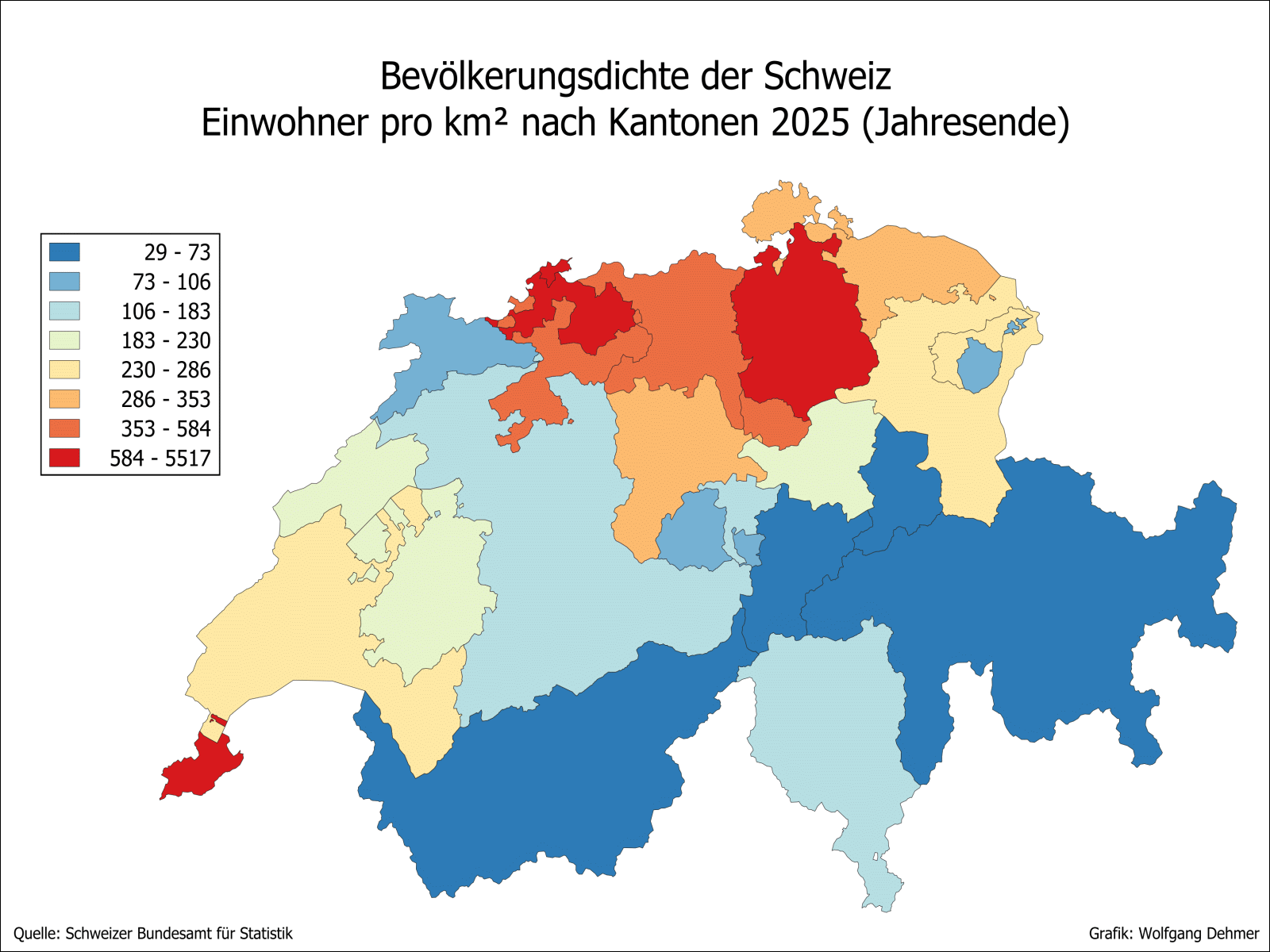 Bevölkerungsdichte der Schweiz 2025
