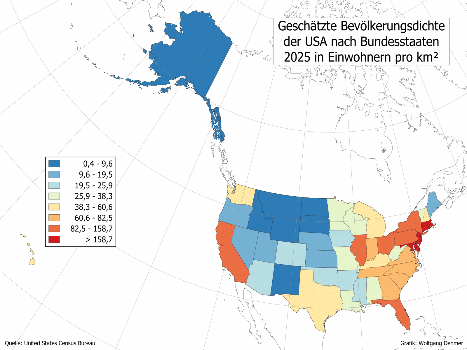 Bevölkerungsdichte der USA 2025