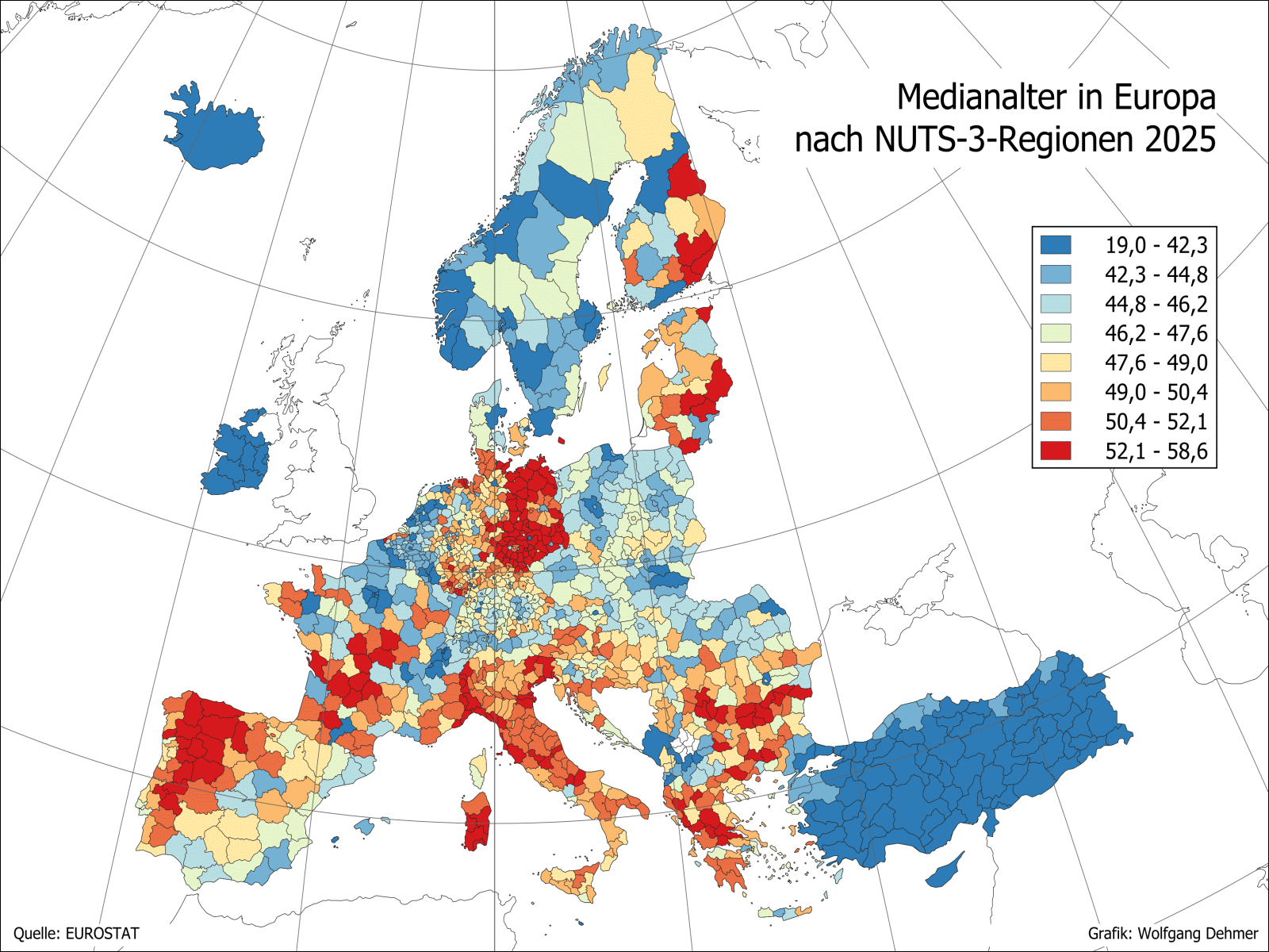 Medianalter nach NUTS-3-Regionen 2025