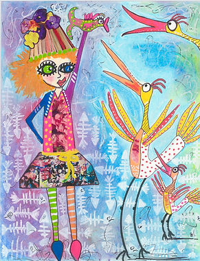 "Feeding time" - Multi media portrait. 8.3 x 11.7in. SOLD