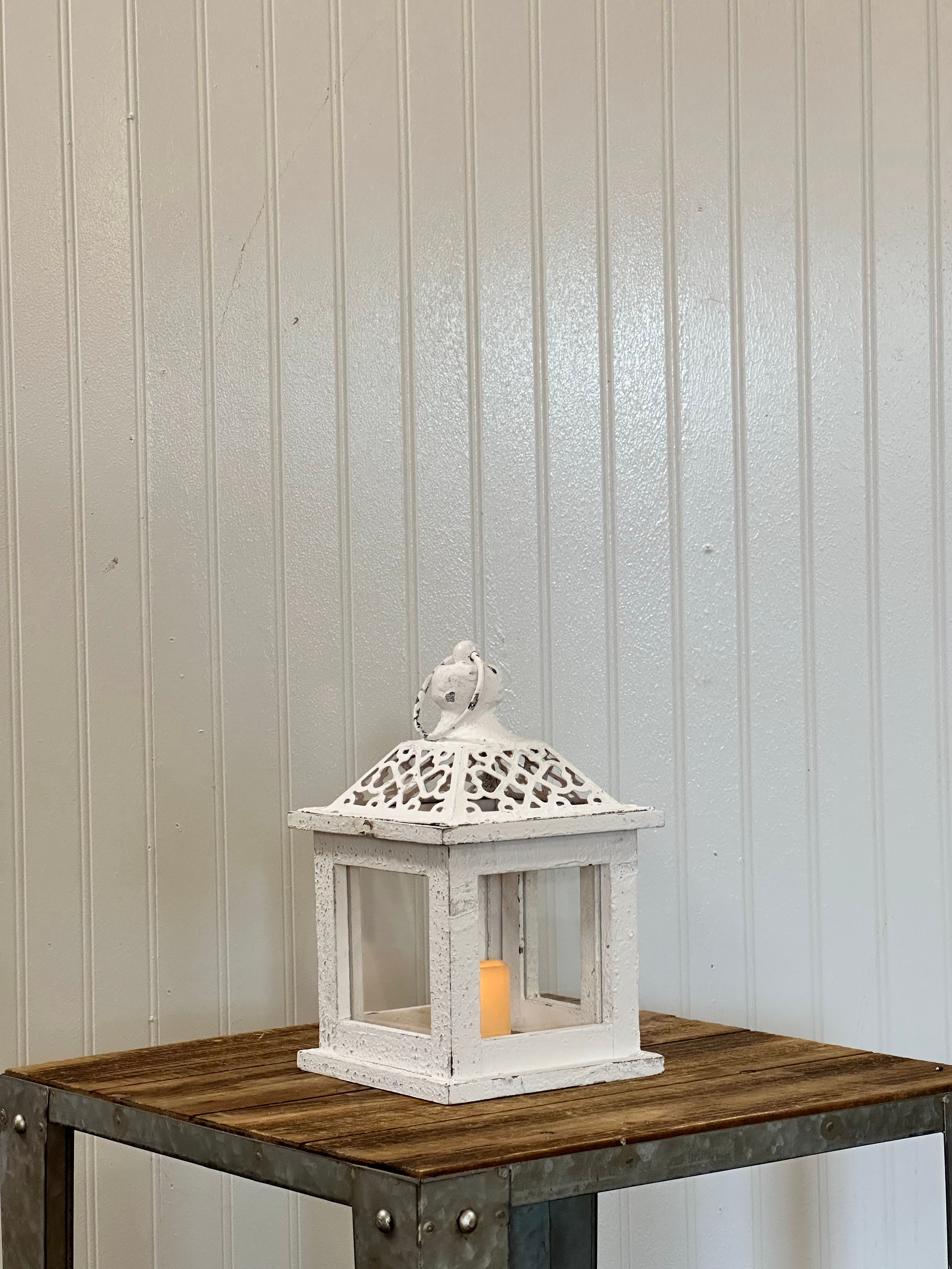 Sm. White Vintage Lantern