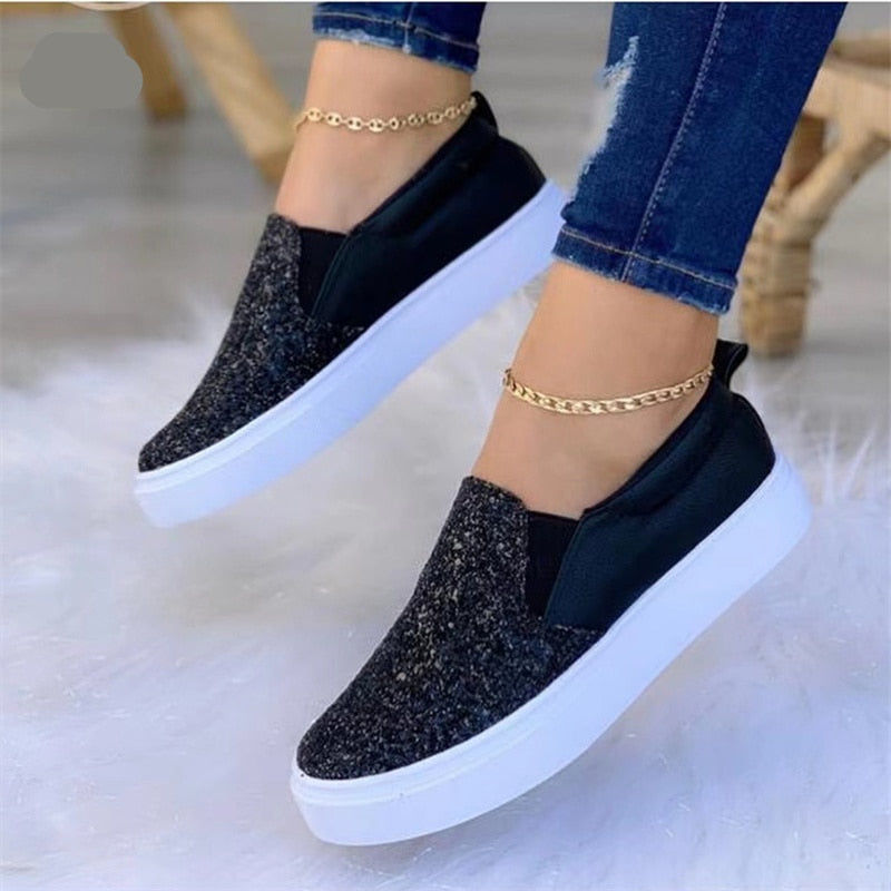 Thumbnail: Moccasins Glitter Flat Female Loafers Shoes Black/Rose Gold/Black/Gold