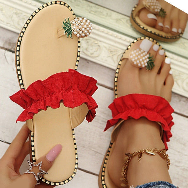 Thumbnail: Pineapple Pearl Beach Slides Flat Toe Casual Womens Slippers