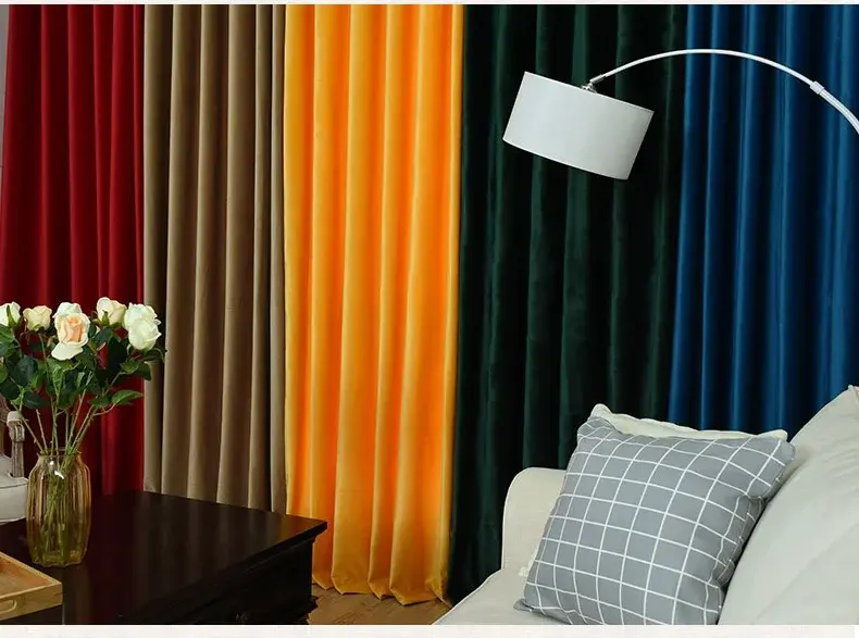 Thumbnail: Velvet Fabric Solid Color Sun Shade Curtain