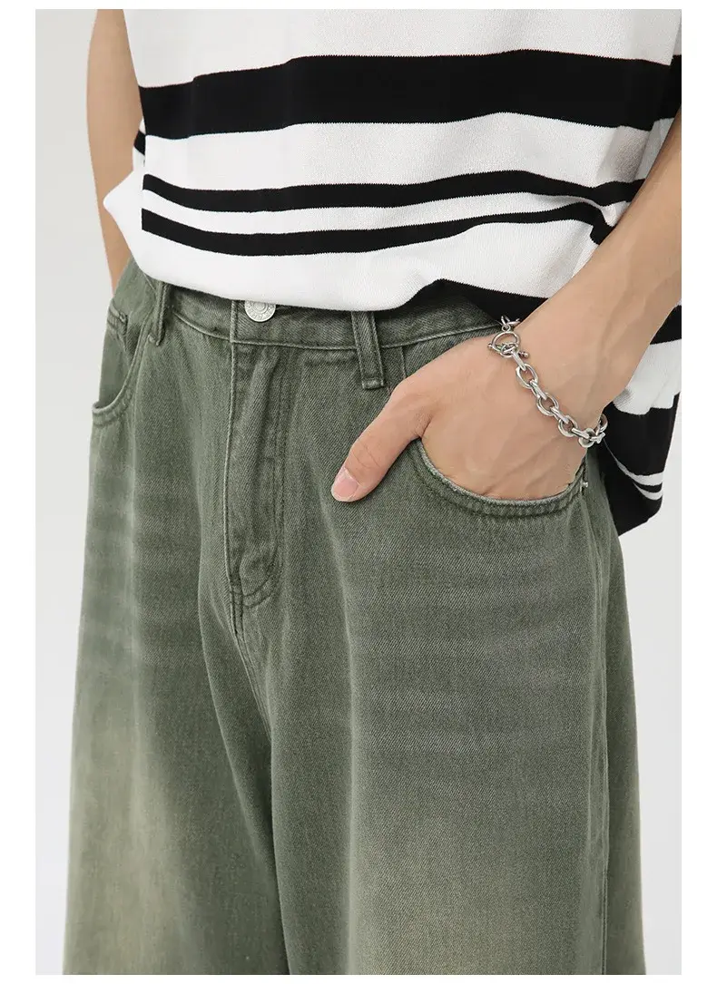 Thumbnail: 2024 Grey Green Custom Denim Wash Jeans Baggy Fit Custom Stacked Jeans Men