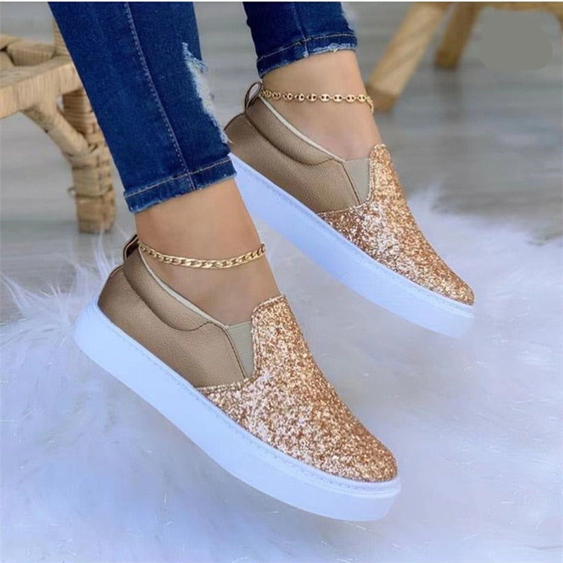 Thumbnail: Moccasins Glitter Flat Female Loafers Shoes Black/Rose Gold/Black/Gold