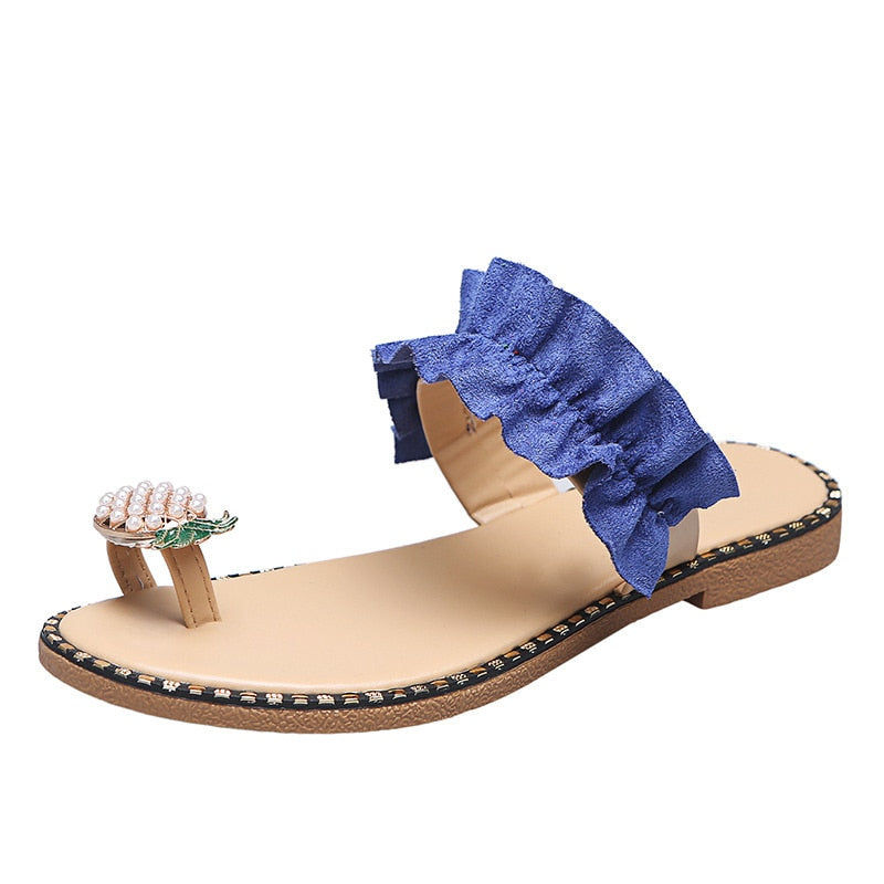 Thumbnail: Pineapple Pearl Beach Slides Flat Toe Casual Womens Slippers