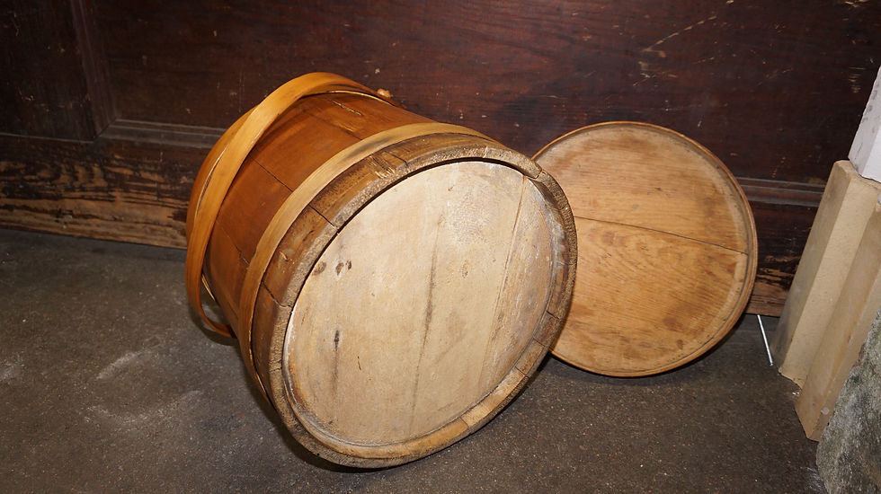 Thumbnail: Primitive Wooden Sugar Bucket With Lid mid 1800s