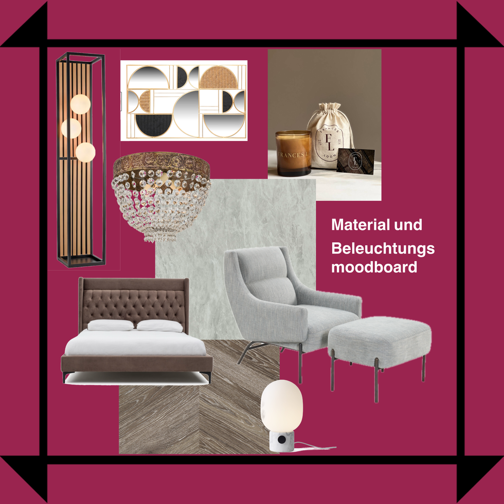 Material und beleuchtungsmoodboard