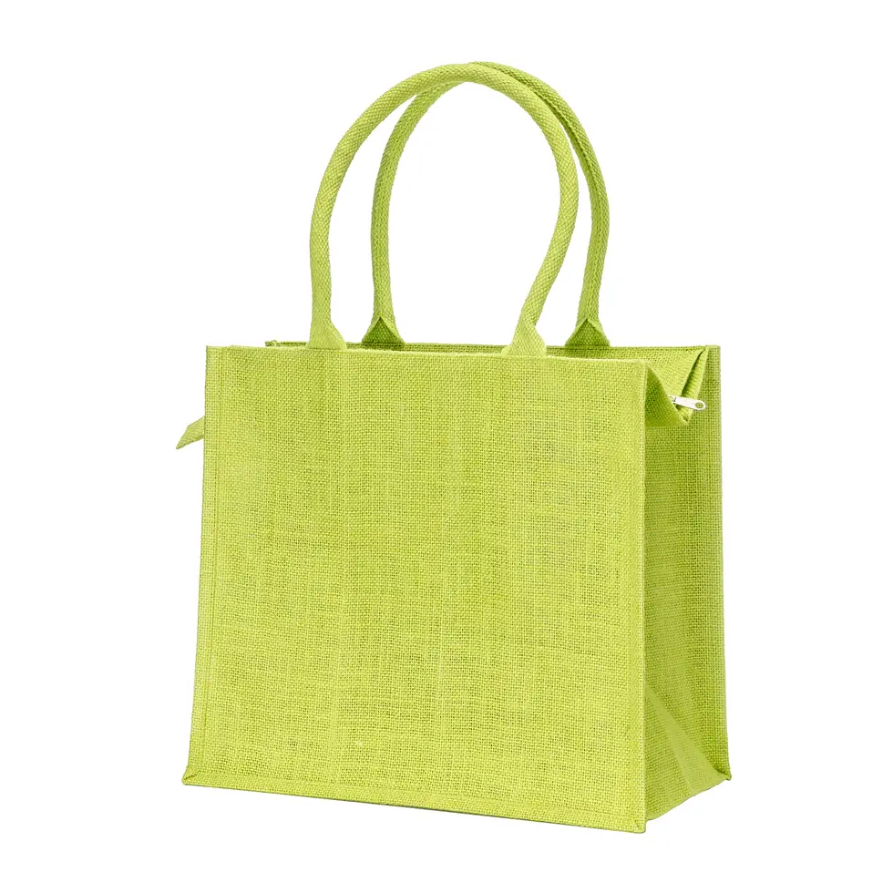 Miniatura: Borse shopper in juta manici in cotone verde chiaro