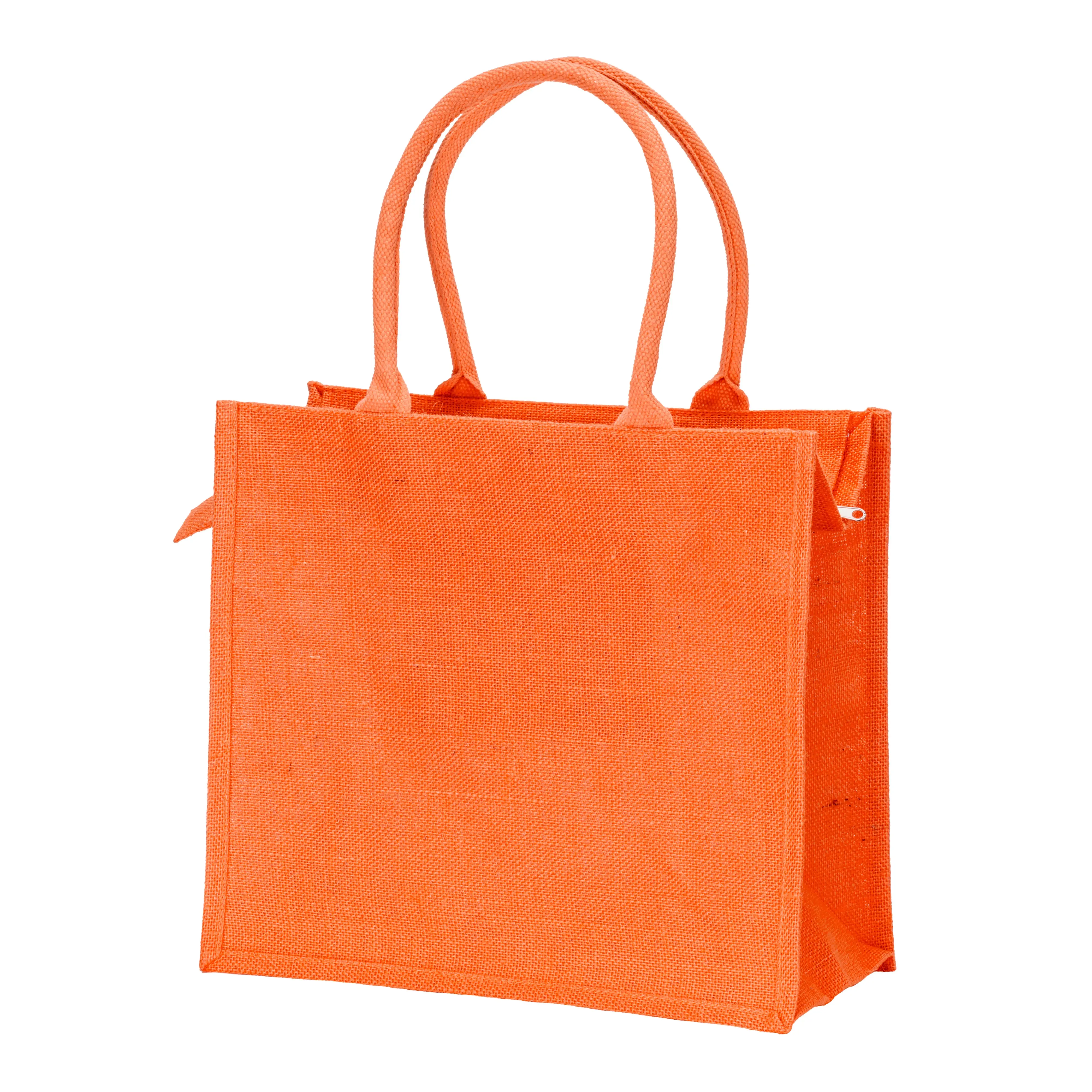 Borse shopper in juta manici in cotone arancio